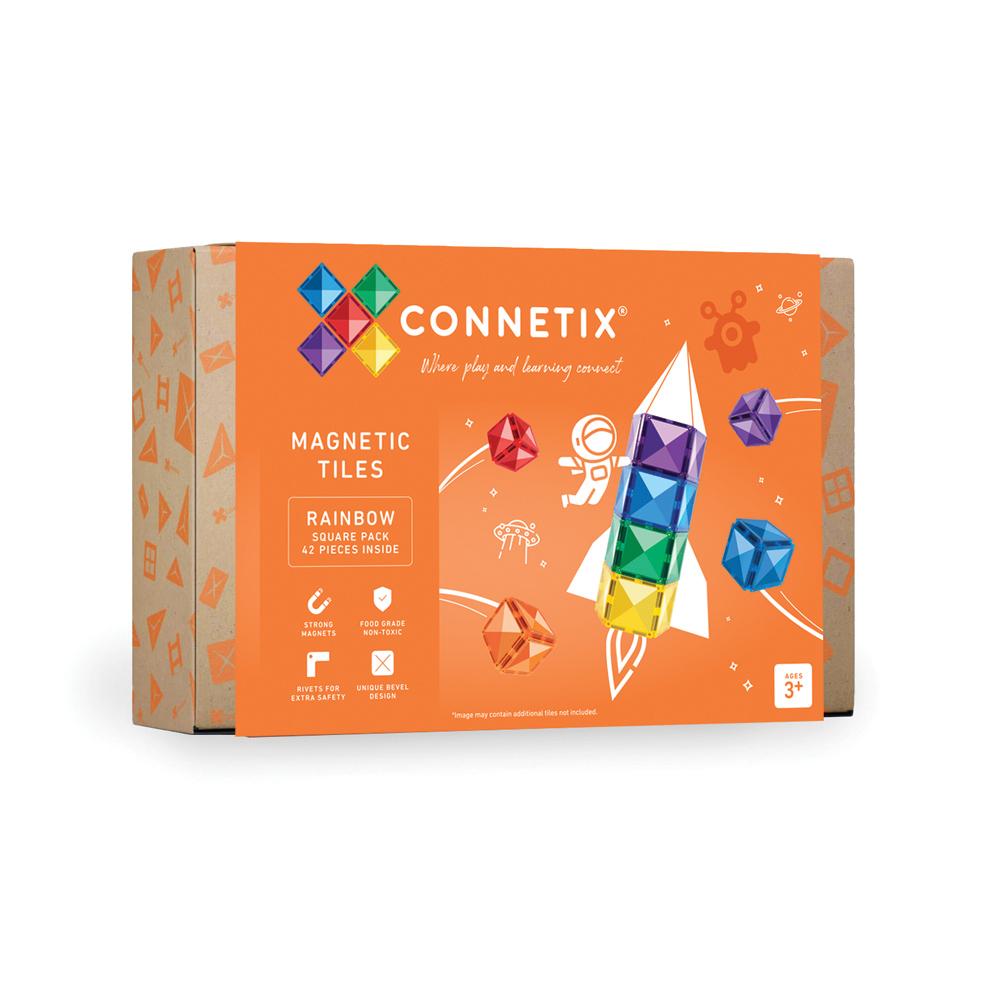 Connetix Magnetic Tiles Rainbow double pack box, containing 42 pieces, shown on a clean white background.