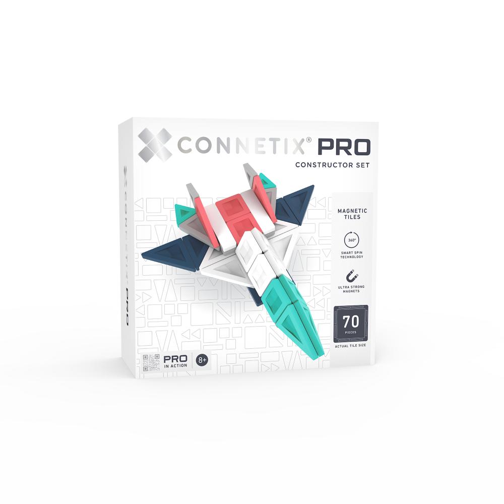 Connetik Pro constructor set packaging with colorful geometric shapes on a white background
