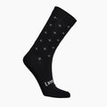 Charcoal socks with white x on a white background