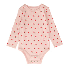 Organic Cotton Long Sleeve Bodysuit - Blush Strawberries