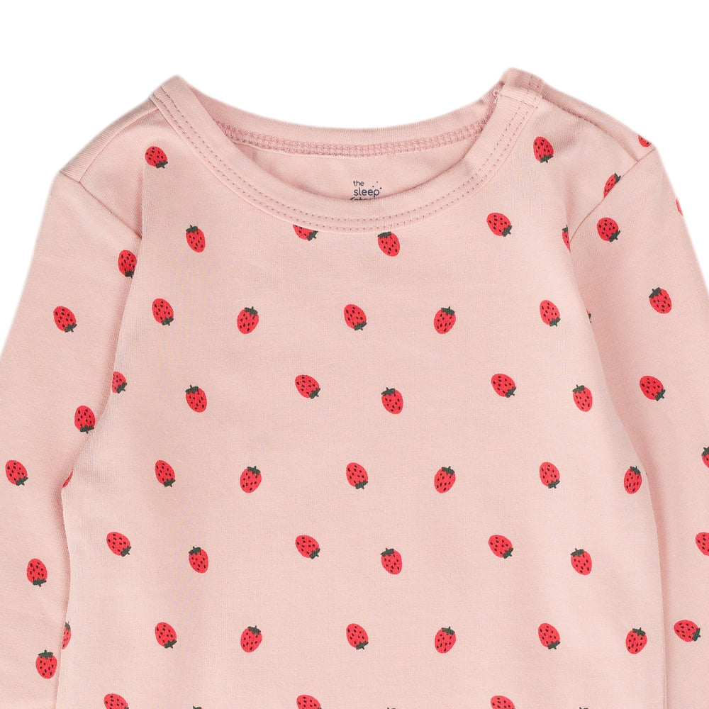 Organic Cotton Long Sleeve Bodysuit - Blush Strawberries