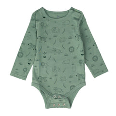 Organic Cotton Long Sleeve Bodysuit - Fern Safari