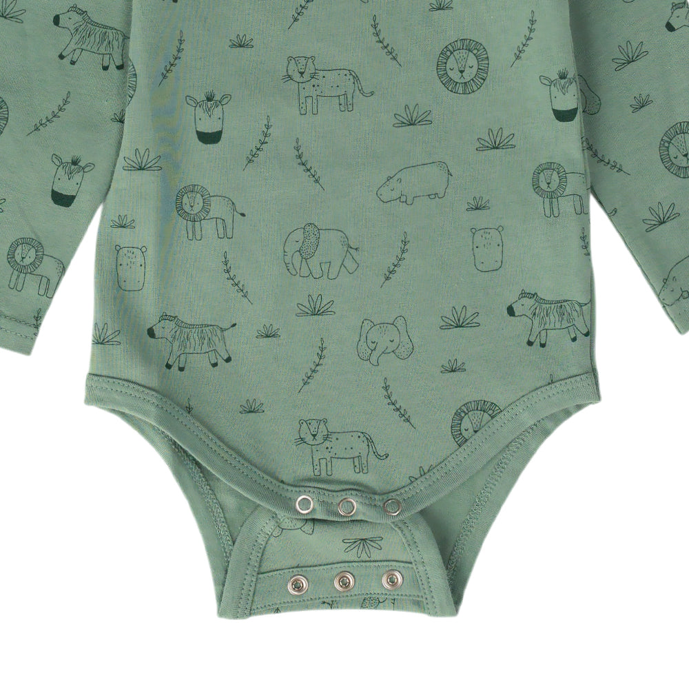 Organic Cotton Long Sleeve Bodysuit - Fern Safari