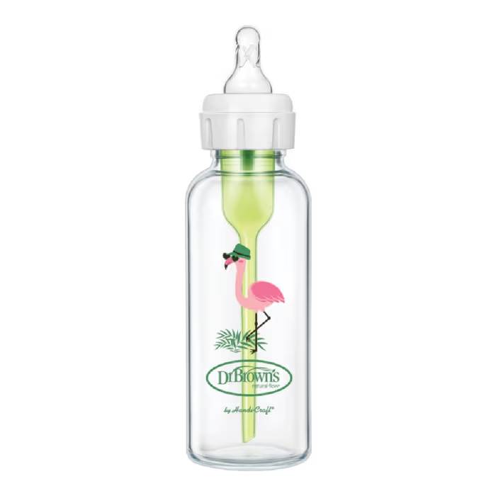 Natural Flow Anti-Colic Options+ Glass Narrow Neck Bottle - Flamingo