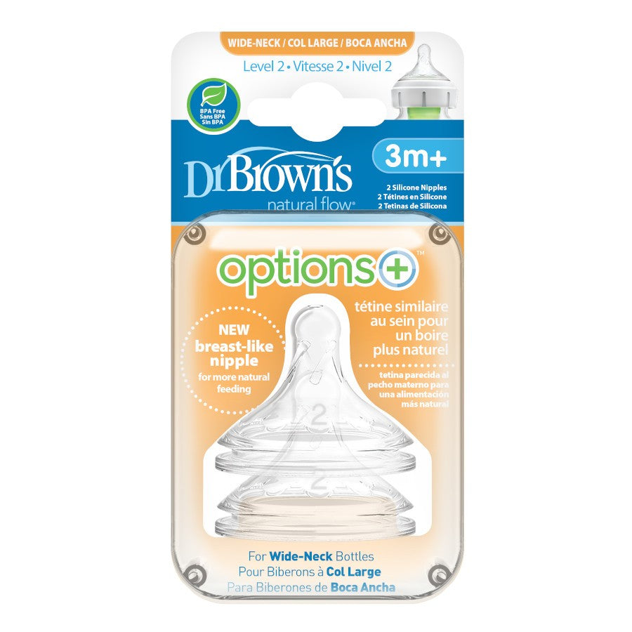 Options+ Wide Neck Silicone Teats 2pk