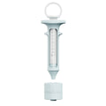 A light blue and white syringe-style dosing device with a measurement window and a matching cap below, shown on a plain white background.