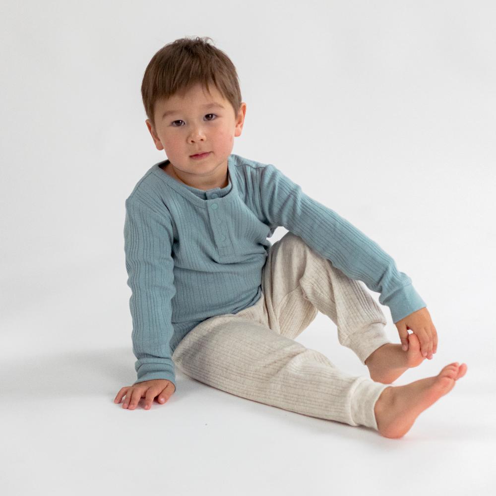 Merino Cotton Henley Top - Tide Marl