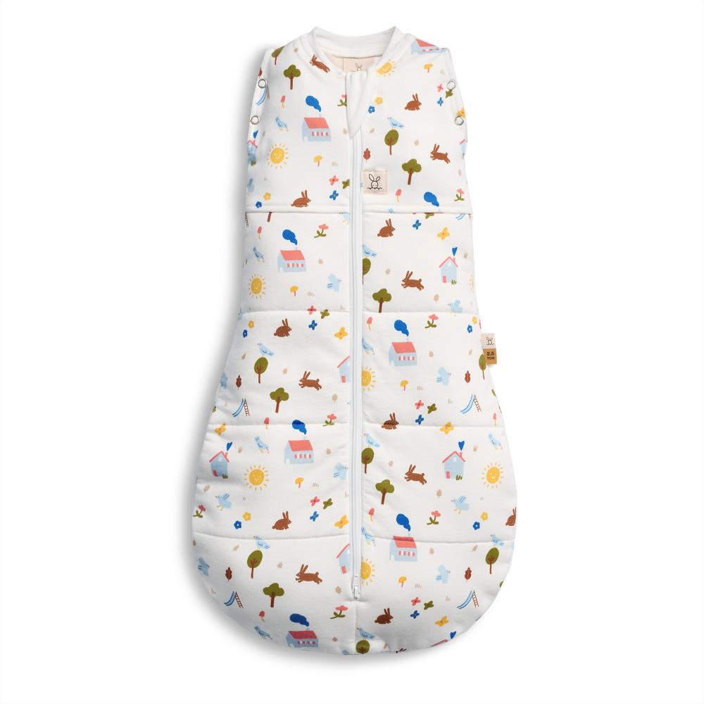Children's sleeping bag with colorful pattern on a white background