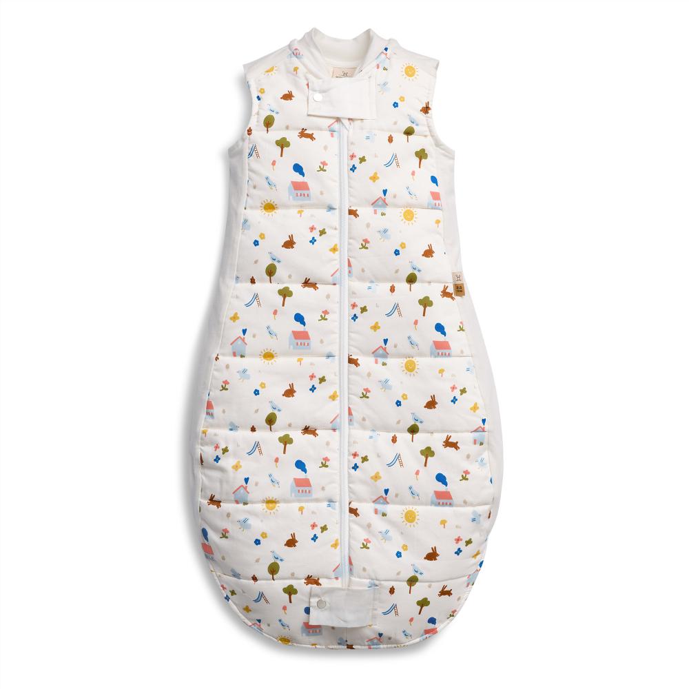 Children's sleeping bag with colorful pattern on a white background