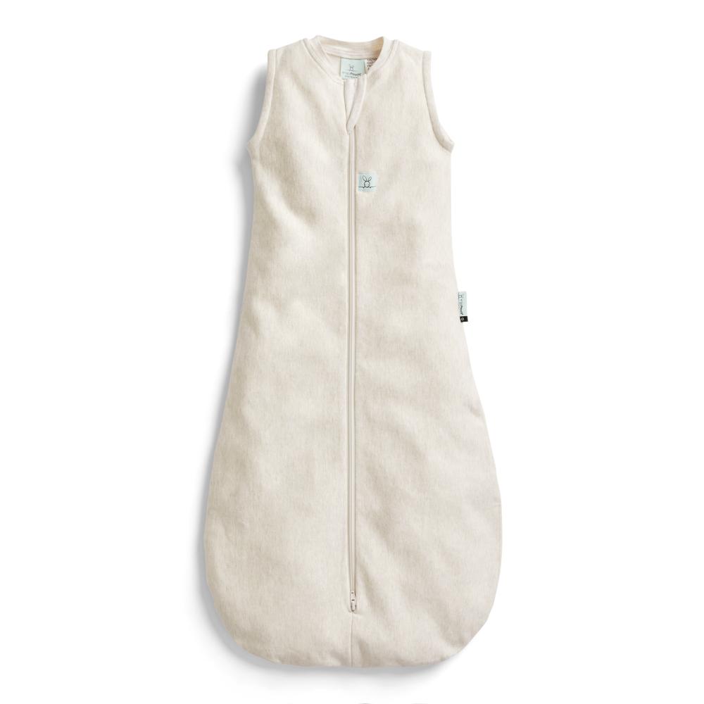 Beige baby sleeping bag on a white background