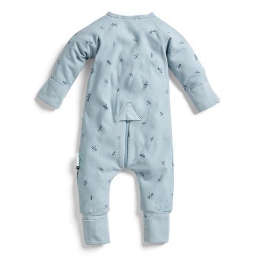 Light blue baby onesie with tree design on a white background