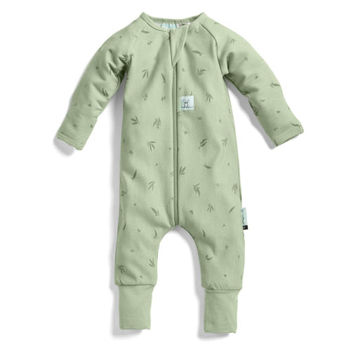 Willow green baby onesie on a white background