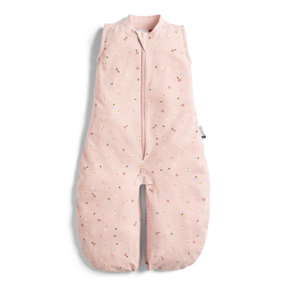 Pink baby sleeping bag with subtle pattern on a white background