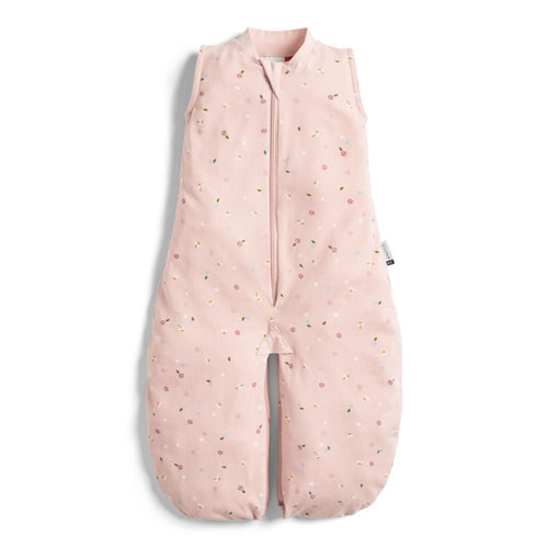 Pink baby sleeping bag with subtle pattern on a white background