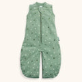 Green baby romper with floral pattern on a white background