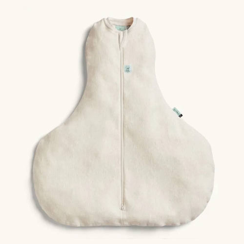 Beige hip dysplasia baby sleeping bag on a white background