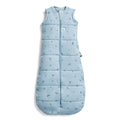 Blue baby sleeping bag with subtle pattern on a white background