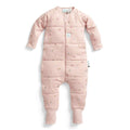 Pink baby onesie with long sleeves and legs on a white background