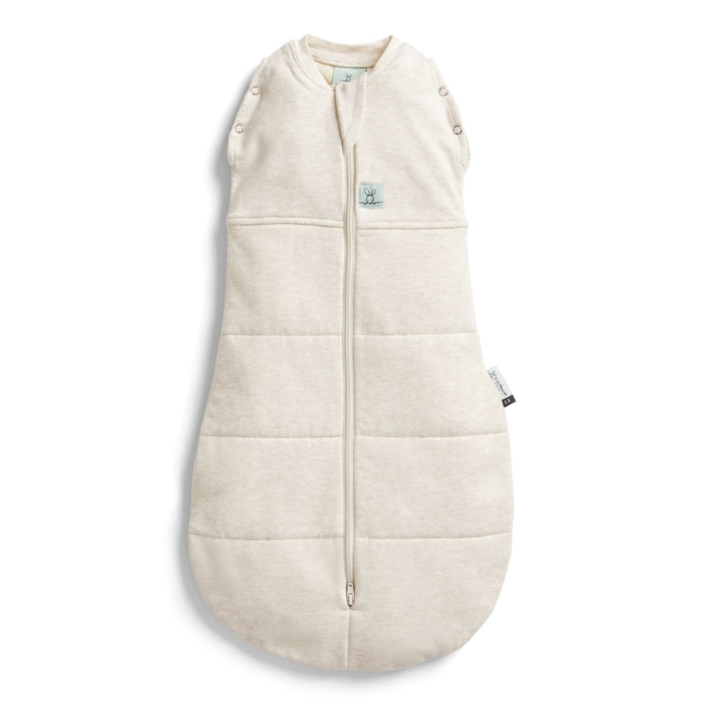 Beige baby sleeping bag on a white background