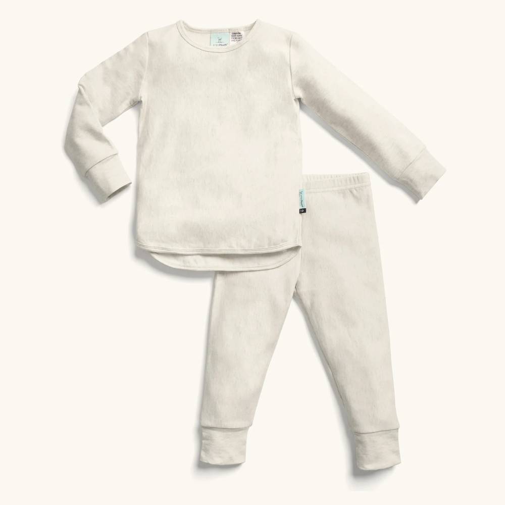 Children's beige pajama set on a white background