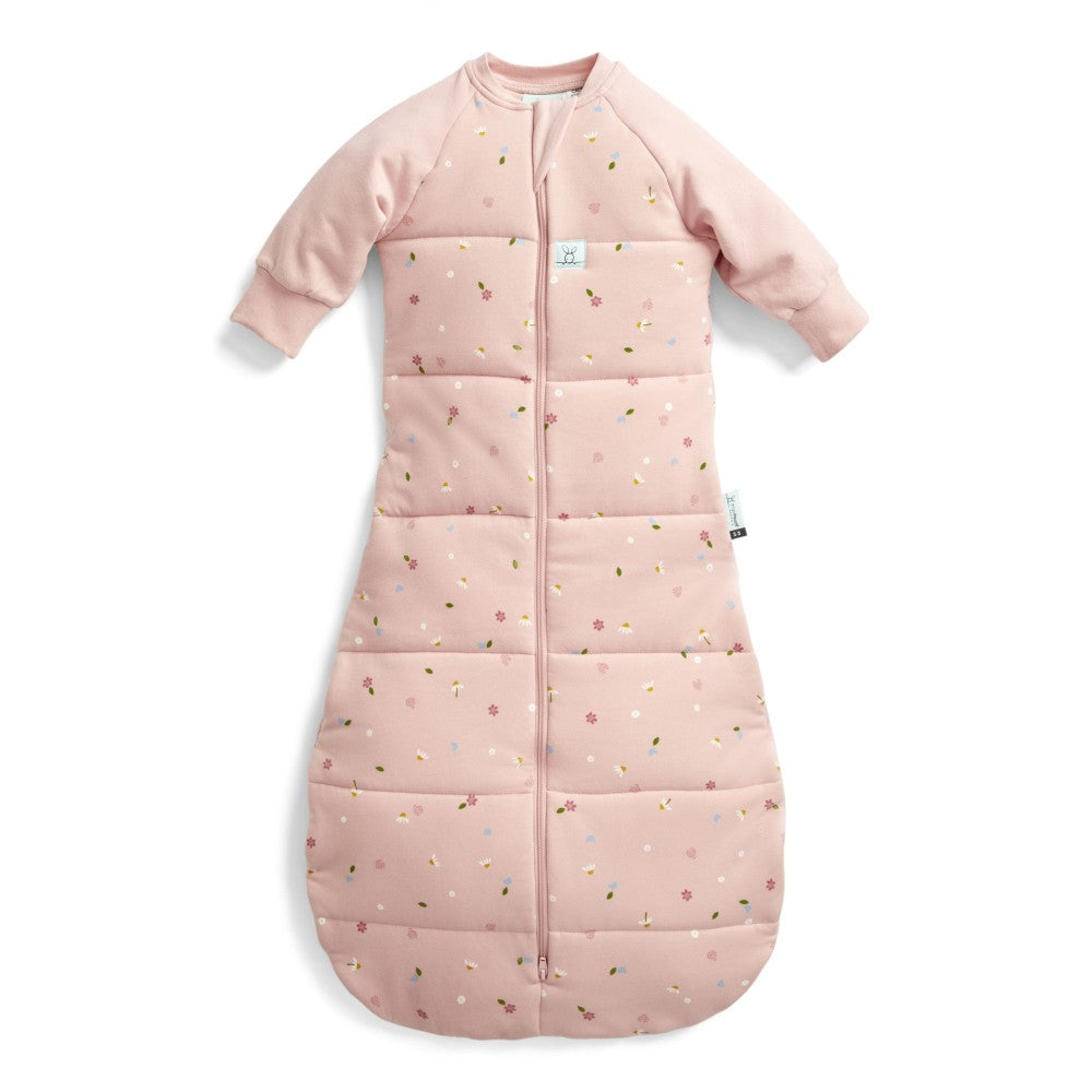 Pink baby sleeping bag with subtle pattern on a white background