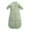 Green baby sleeping bag with sleeves on a white background