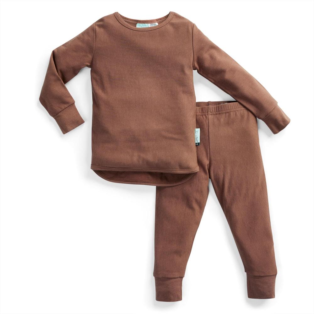 Brown children's pajama set on a white background