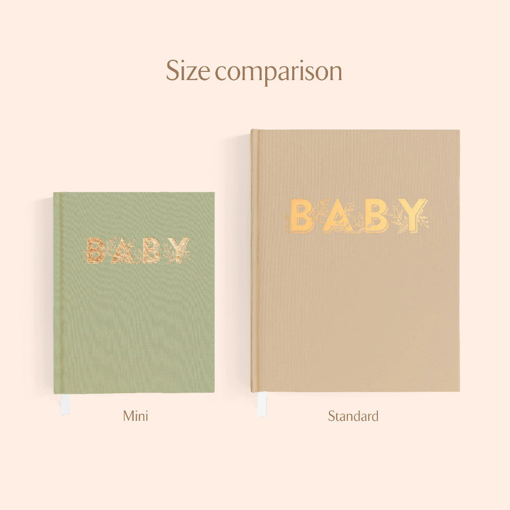 Comparison of Standard Baby Book and Mini Baby Book from Fox & Fallow. 