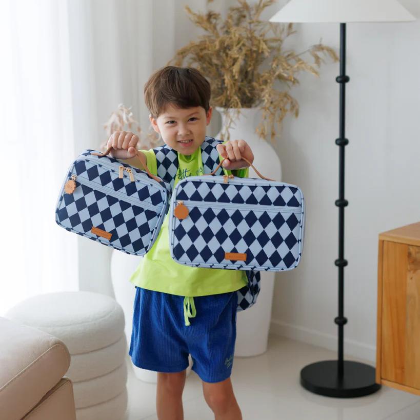 Insulated Lunch Bag - Navy Diamonds