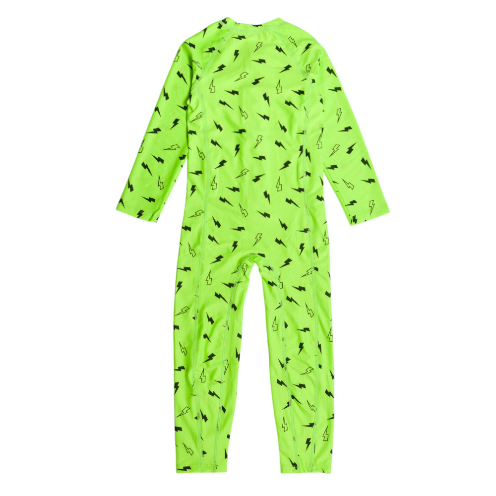 Neon Full Length Swimsuit Half Zip - Green Bolts