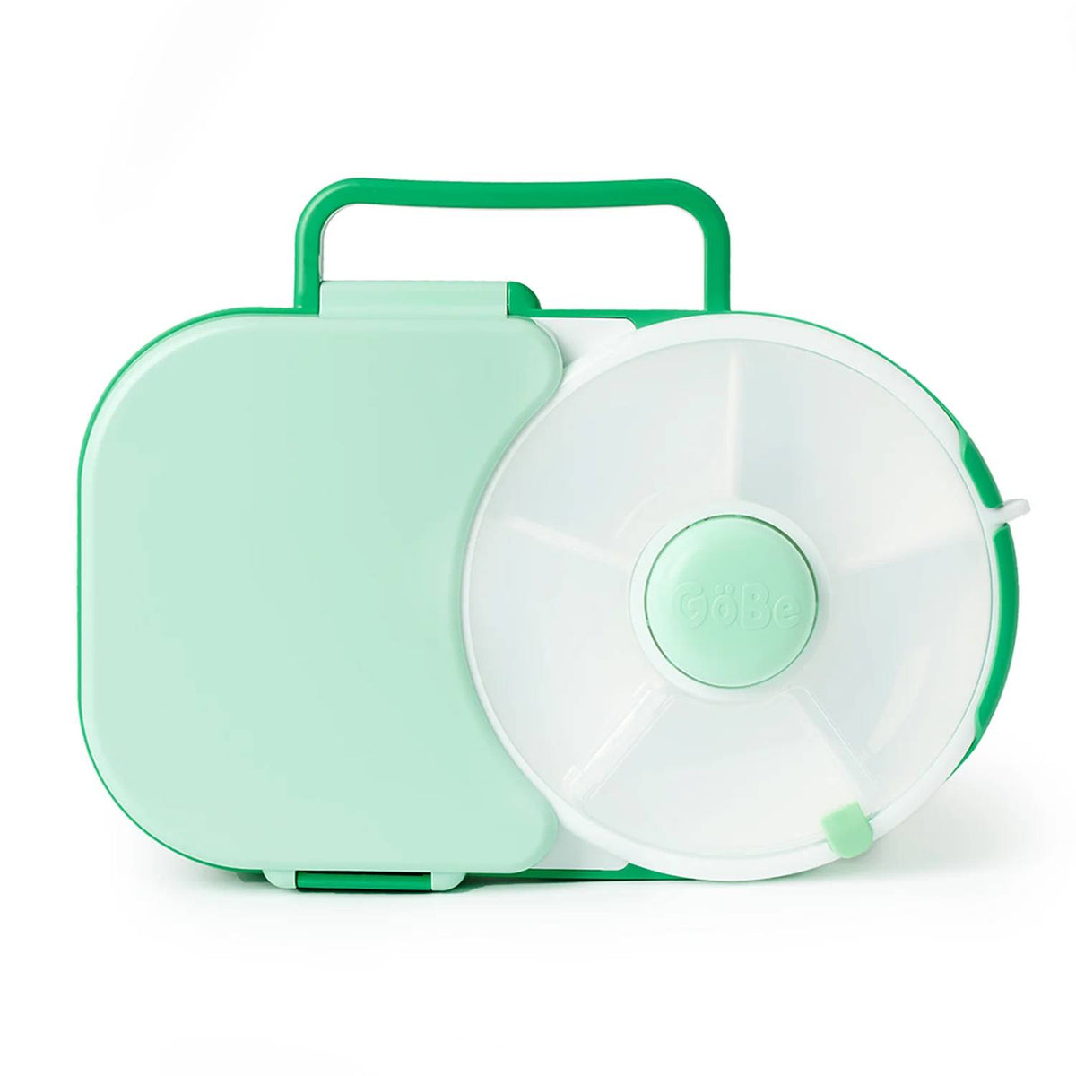 Gobe green lunchbox against white background.
