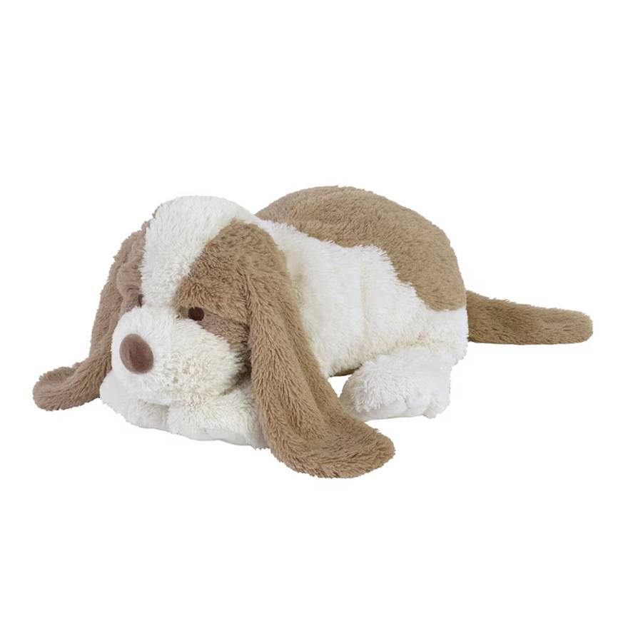 A brown Happy Horse Dog David  soft toy on a white background. 