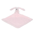 A light pink Happy Horse soft, cuddly Rabbit comforter connected to a small blanket on a white background. 