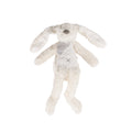 Plush toy rabbit with a  grey cross on a white background