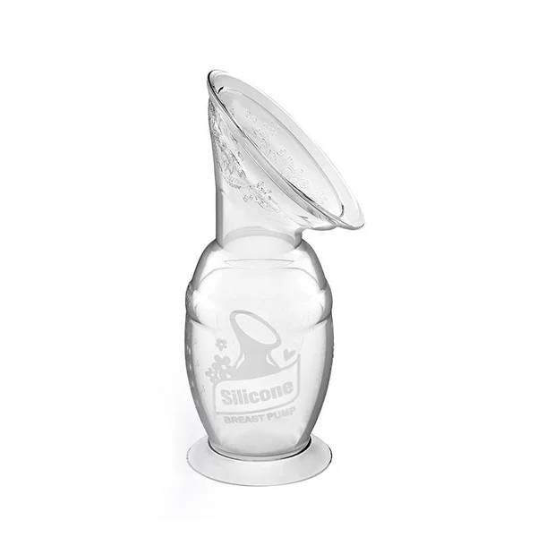 silicone manual breast pump against a white background 