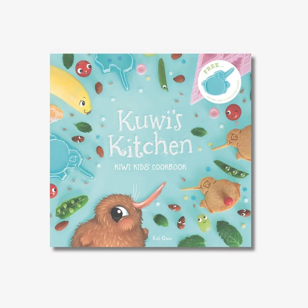 Kuwis Kitchen Kids Cookbook on a white background. 