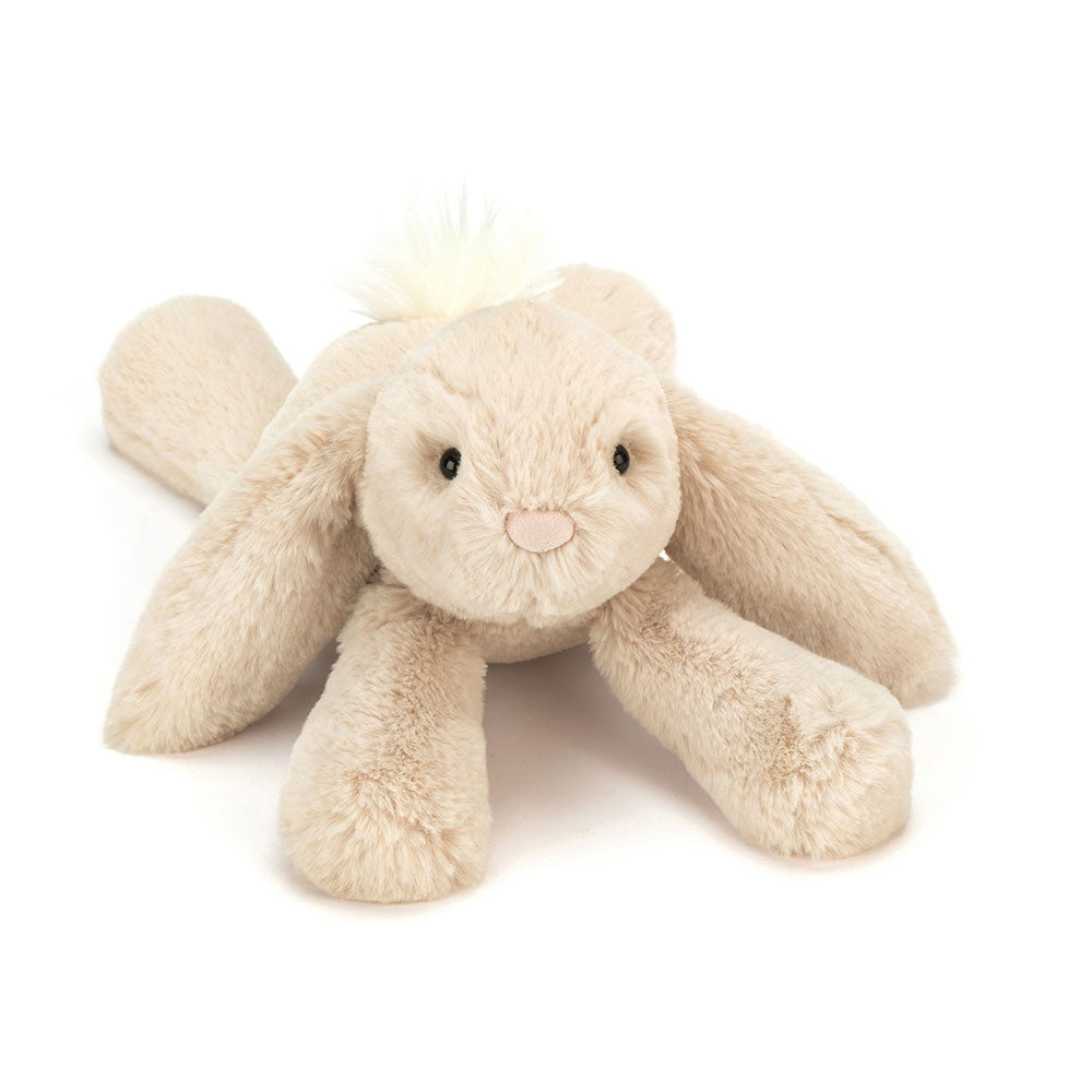 Cream jellycat bunny soft toy against white background.