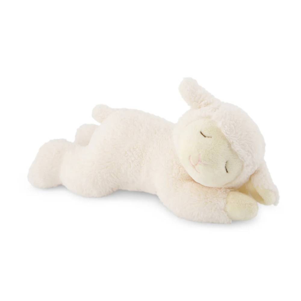 Cream Jamie Kay lamb soft toy against white background.
