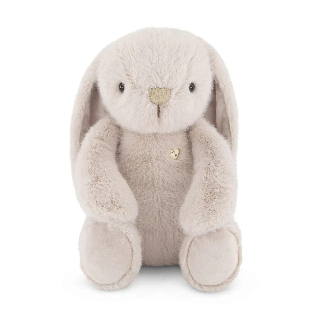 Beige Jamie Kay bunny soft toy against white background.