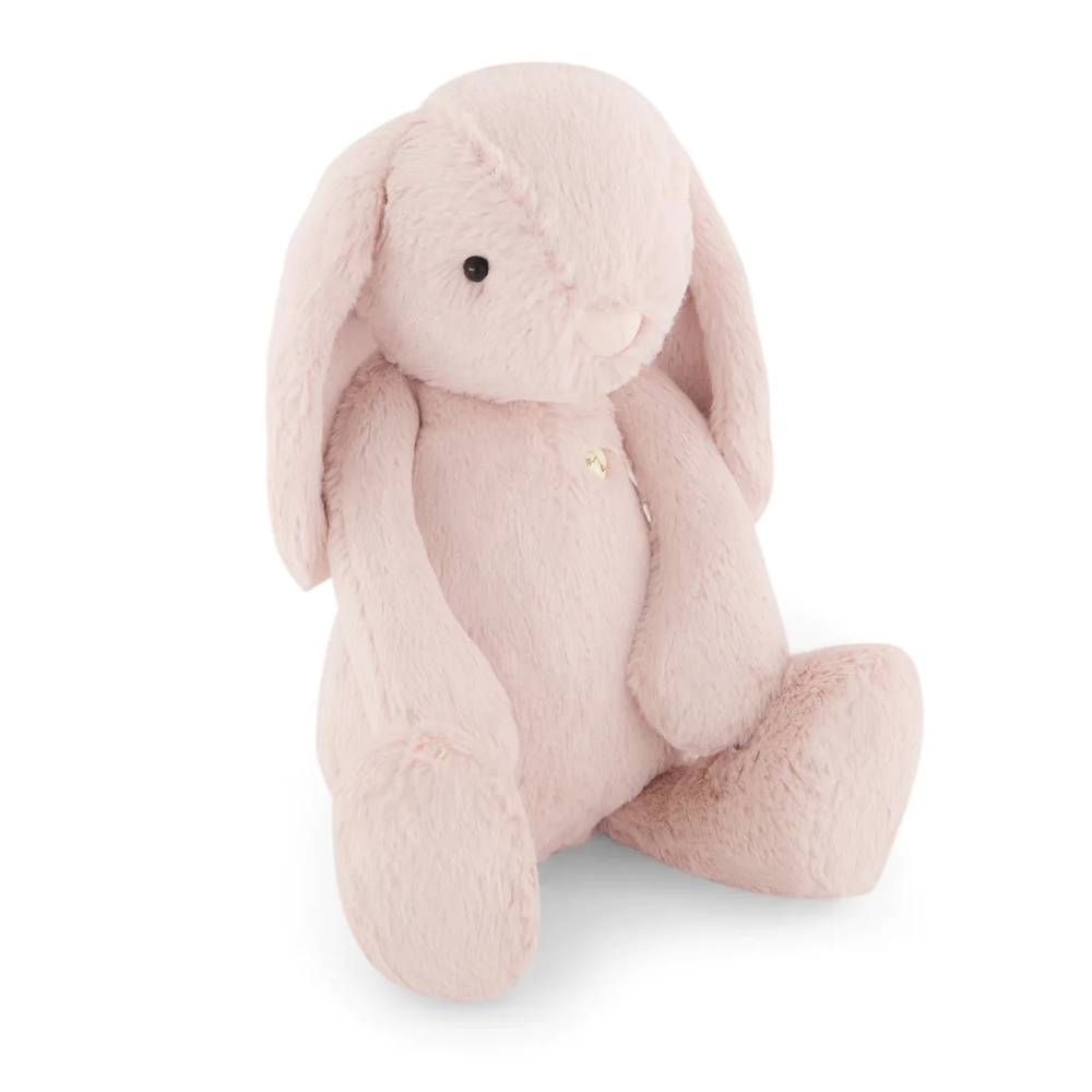 Pink Jamie Kay bunny soft toy against white background.