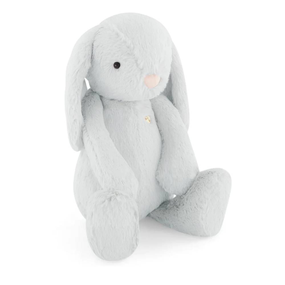 Light blue Jamie Kay bunny soft toy against white background.