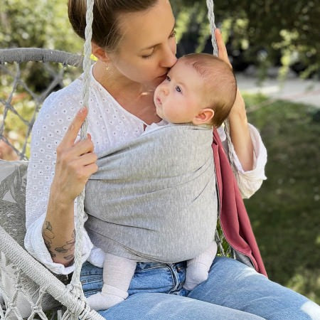 Little Wrap without a Knot Ring Sling - Grey/Pink Rose