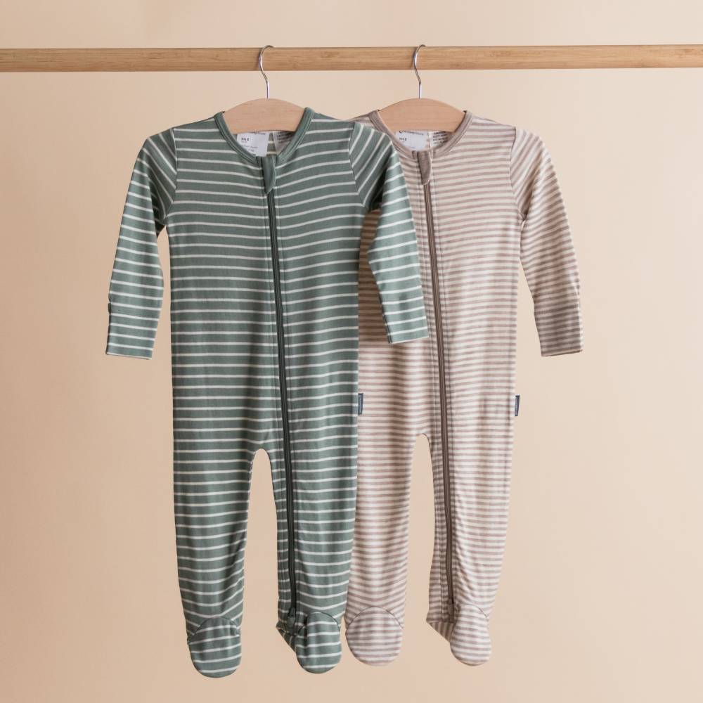 Merino Jersey Footed Zipsuit - Oat Stripe