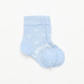Blue crew socks on a white background