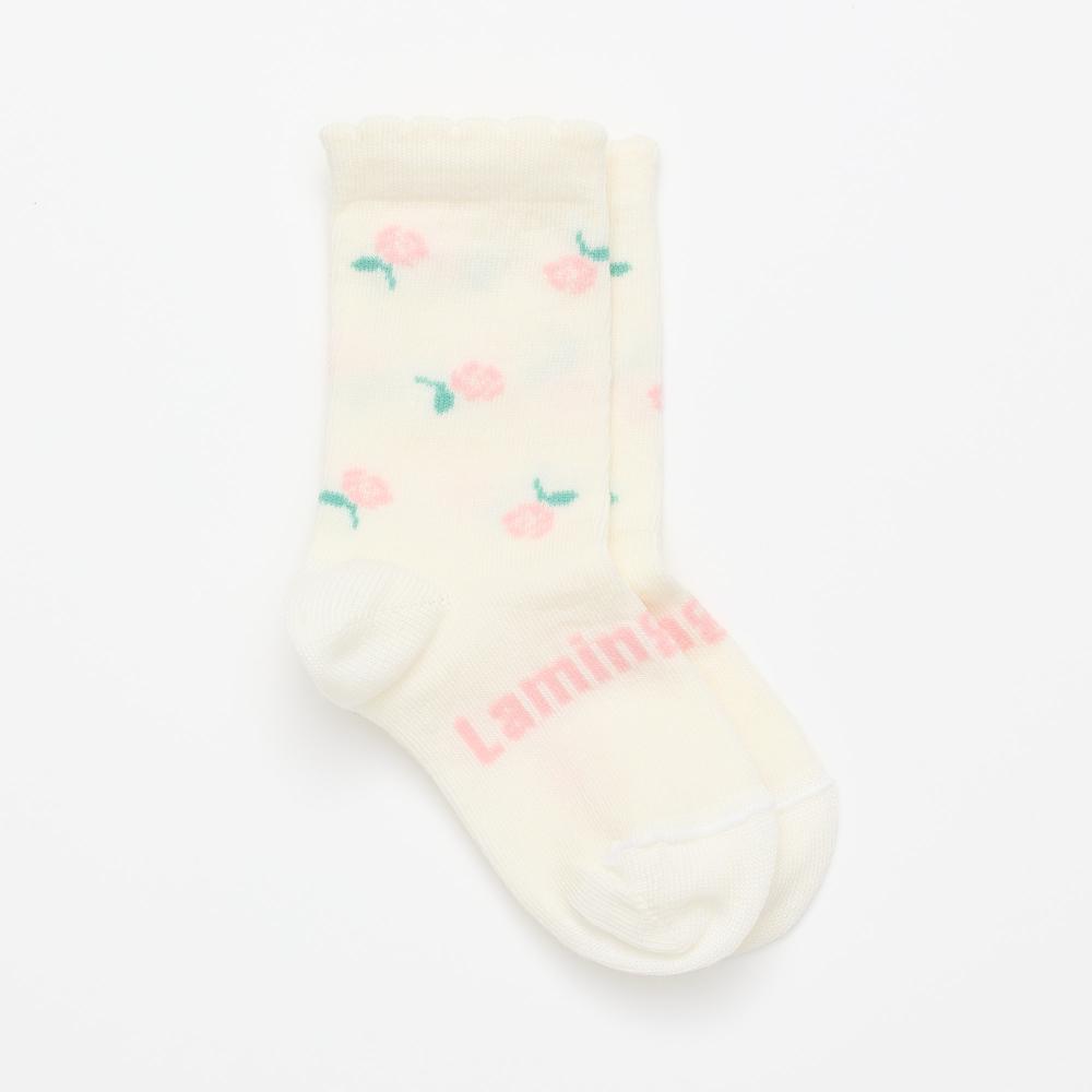 White with flowers merino crew socks on a white background