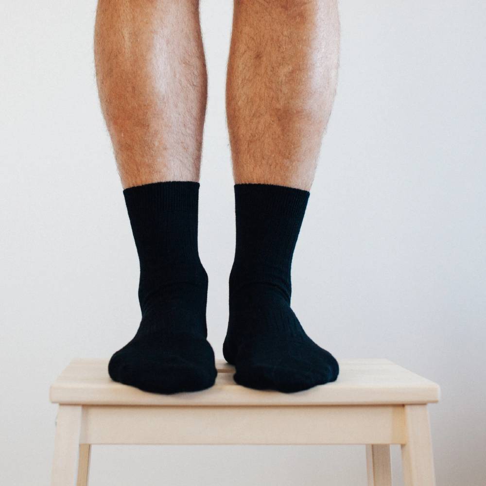 Mens Crew Merino Socks - Rib - Black