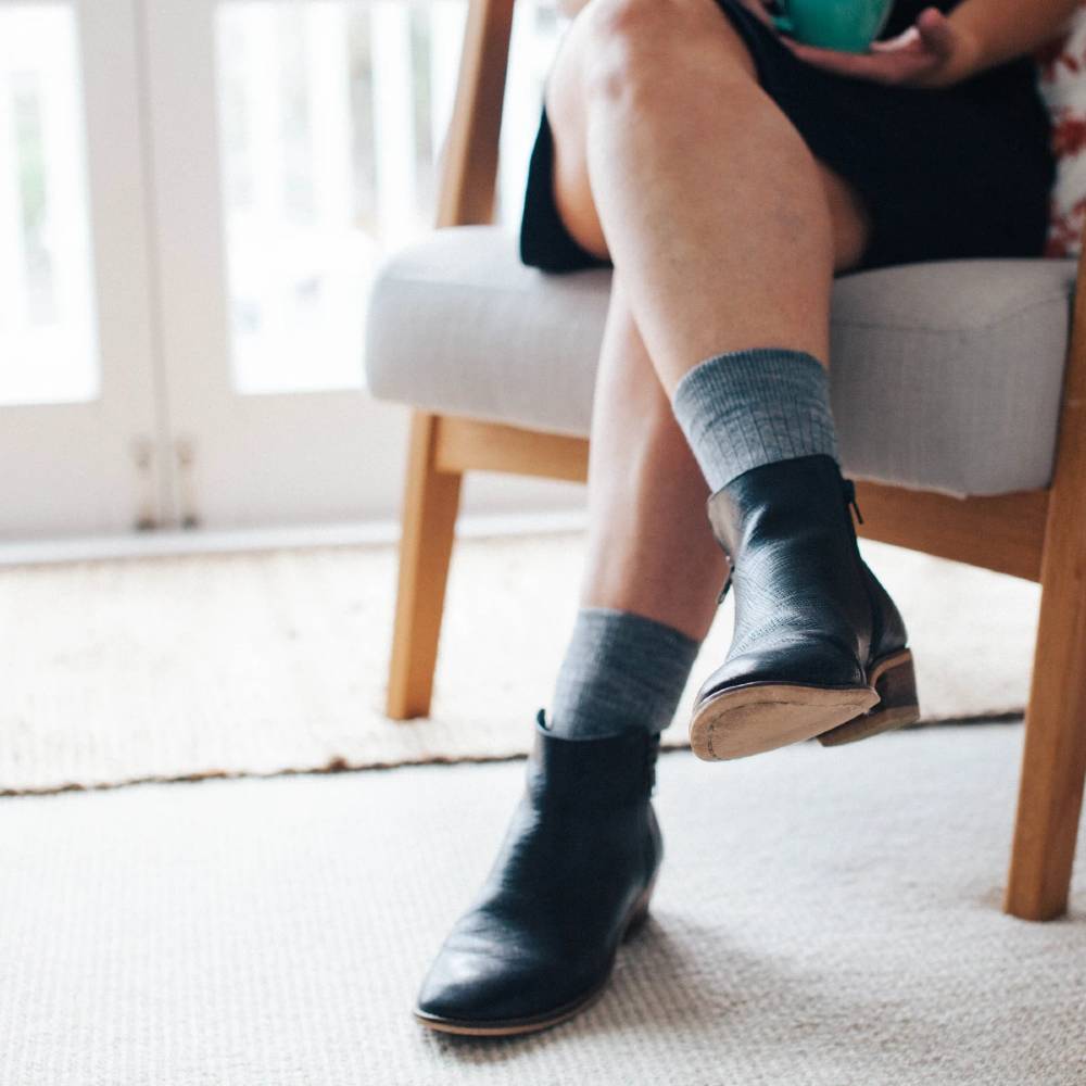 Womens Crew Merino Socks - Rib - Grey
