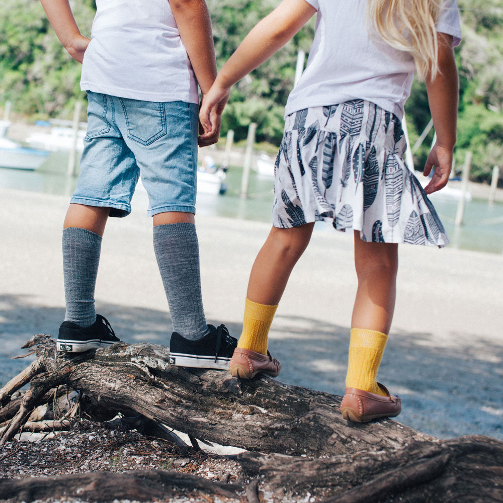 Kids Knee-High Merino Socks - Rib - Grey
