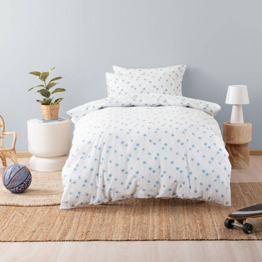 Cotton Duvet Cover Set - Palms Teal