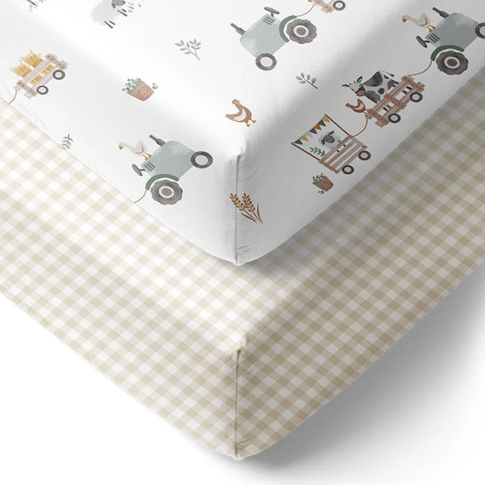 Jersey Fitted Sheet 2pk - Tractor Ride